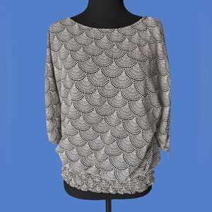 MICHAEL Michael Kors Black and White Scallop-Print Dolman Top